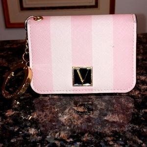 Victoria’s Secret Pink Stripe Credit Card Mini Wallet Foldable with Key holder